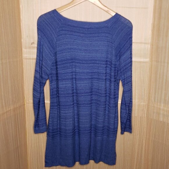 Cupio Womens Blue High Low Thin Crewneck Tunic Sweater Large - Picture 2 of 6